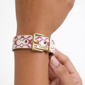 Vintage Coach Purple & White Signature Logo Leather Cuff Bracelet